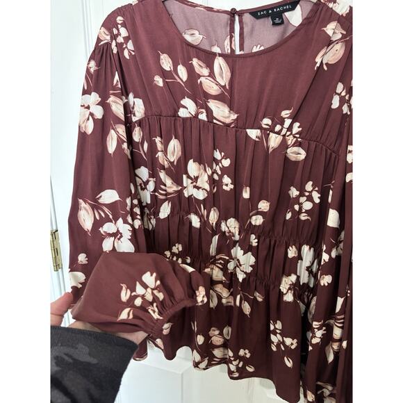 Zac & Rachel Tiered Floral Long Sleeve Top Blouse Size Medium Boho Peasant - Picture 3 of 7